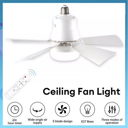 White Ceiling Fan E27 Socket Fan with Dimmable LED Light Remote ControllCR