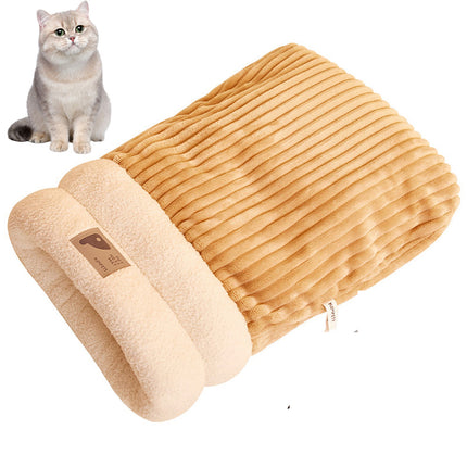 Indoor Cats Cat Winter Sleeping Bag, Soft Plush, Best Pet Sleeping Bags Brown L