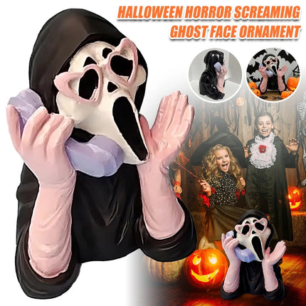 Ghoulish Resin Light Up Halloween Pink/Black Scream Ghost Face Statue Decor