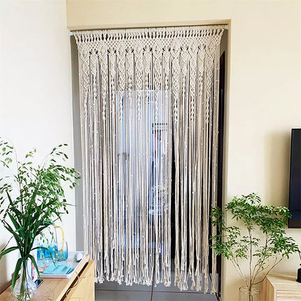Macrame Beaded Curtain Door Curtains Boho Wedding Backdrop Decor Beige 90x180cm