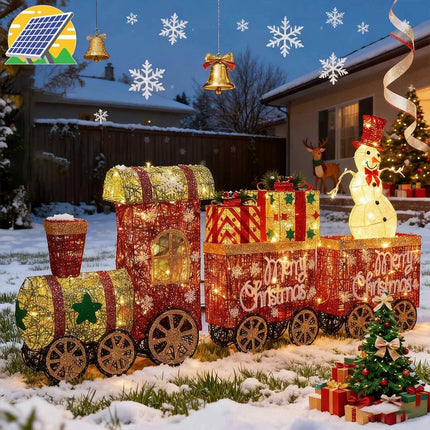 Lighted Christmas Decorations 3 Trains Snowman Light up Front Yard Solar Powered
