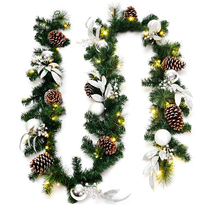 2.7M Christmas Garland Pre-lit LED Xmas Decoration Pinecones Hanging Decor Door
