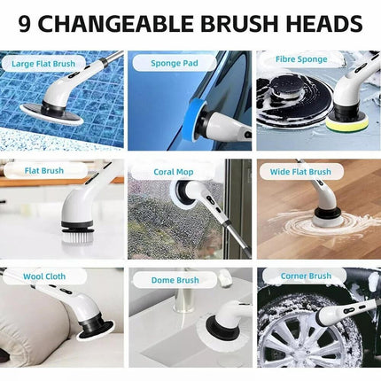 9 In 1 Electric Spin Scrubber Turbo Scrub Cleaning Brush Cordless Rechargeable