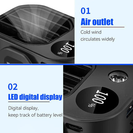 3in1 Portable Waist Clip on Fan Hanging Cooling Fan Rechargeable Power Bank Fan