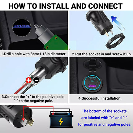 65W 12/24V PD USB C Laptop Car Charger 18W QC3.0 USB Outlet Socket for Car Boat