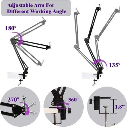Overhead Phone Mount with Ring Light, Flexible Arm Tripod Phone Camera Holder