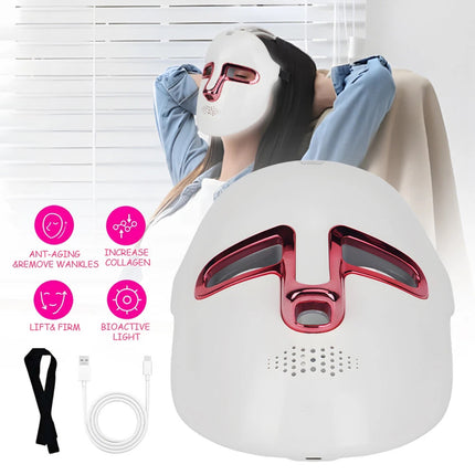 Rechargeable Facial LED Mask 7 Colours LED Photon Therapy Beauty Mask Skin