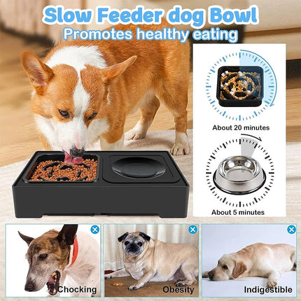 1X Elevated Pet Feeder 4 Height Adjustable Raised Dog Cat Slow Food Water Bowl