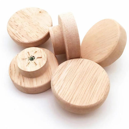 12pcs Wooden Knob With Screws Wood Round Pull Knobs for Drawer Cabinet Door