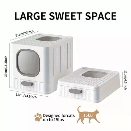 Spacious Foldable Cat Litter Box Toilet Tray Enclosed Kitty Hooded Top Entry XL