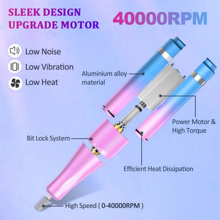 Portable Rechargeable Electric Cordless Nail Drill Machine Art File Manicure Kit