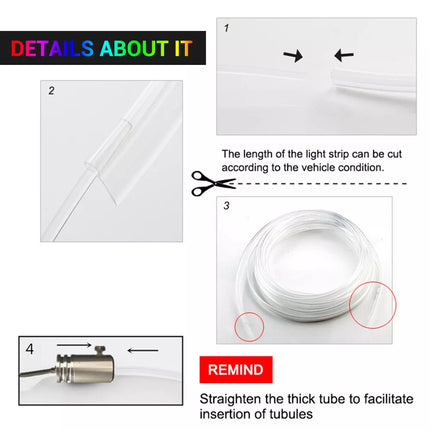 12V RGB Car Interior LED Lights Fiber Optic Neon Wire Strip Atmosphere Light USB