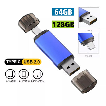 Type C Dual 2 in 1 USB Flash Drive Memory Stick 64 GB 2.0 Thumb Drive