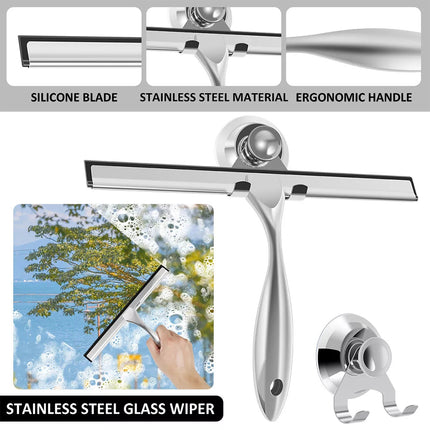 Shower Squeegee Stainless Steel Window Squeegee with Suction Cup