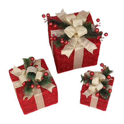 Red 3-Pack Lighted Gift Boxes Pre-Lit Xmas Present Boxes  Xmas Decor