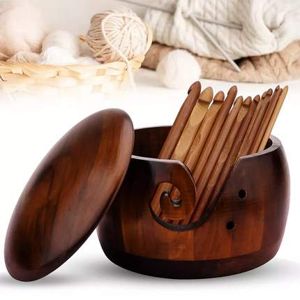 Wooden Yarn Bowl Hand Made Wool Storage For Knitting Crochet Yarn Holder