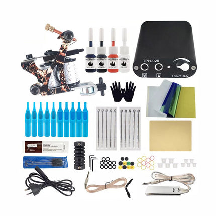Beginner Tattoo Machine Set Tattoo Tools Equipment Power Pedal Needles 78Pcs/Kit