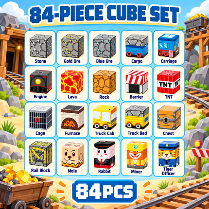 84 Pcs Magnetic Building Blocks Mining Railway Construction Toy Christmas Gift
