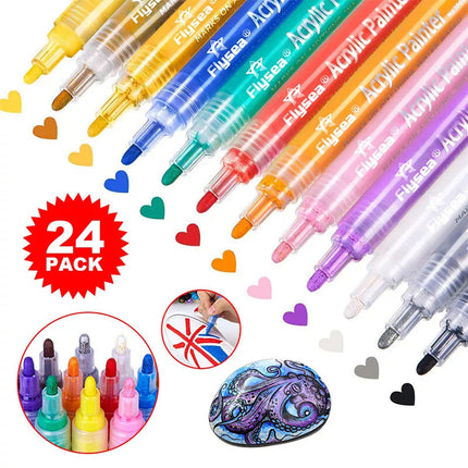 24 Colours Acrylic Paint Pens For Rock Painting Stone Ceramic Glass Rock Markers