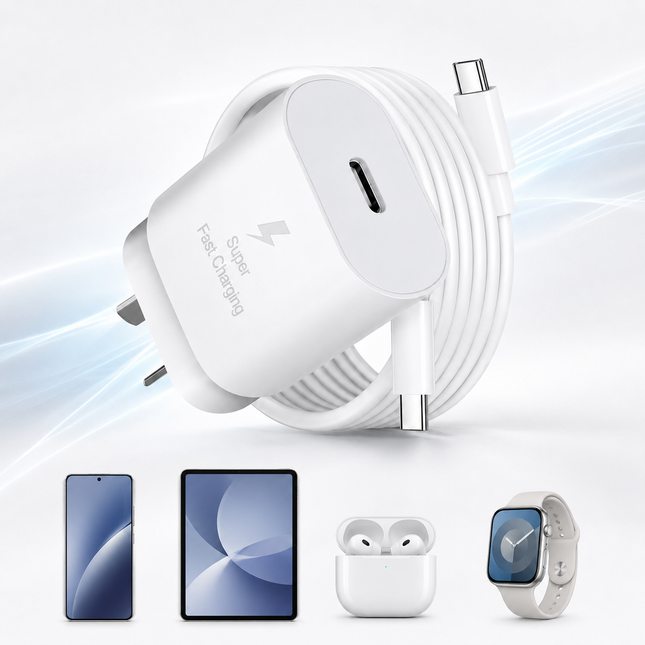 White PD 25W Fast Charger Power Adapter Samsung Type C Wall USB-C Cable Google Oppo