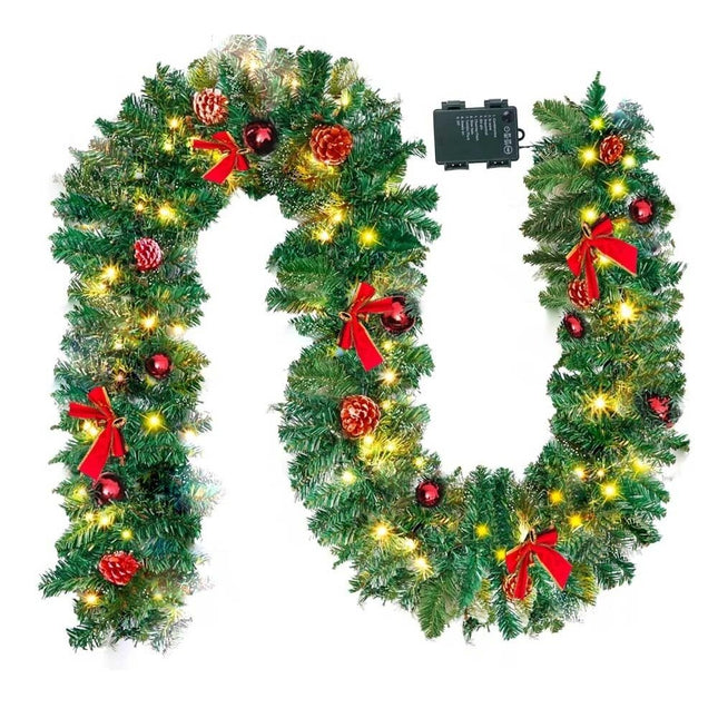 9Ft Pre-Lit Christmas Garland Festive Artificial Decoration with LED Lights