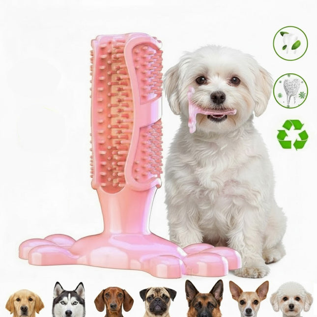 Pink M Size Dog Toothbrush Toy Clean Teeth Brushing Stick Mouth Chewing Dental Care Play Dog