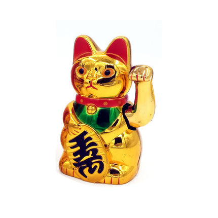 Chinese Lucky Fortune Money Waving Gold Maneki-Neko Cat Figure Feng Shui Decor 13.8*12.8*20.5cm