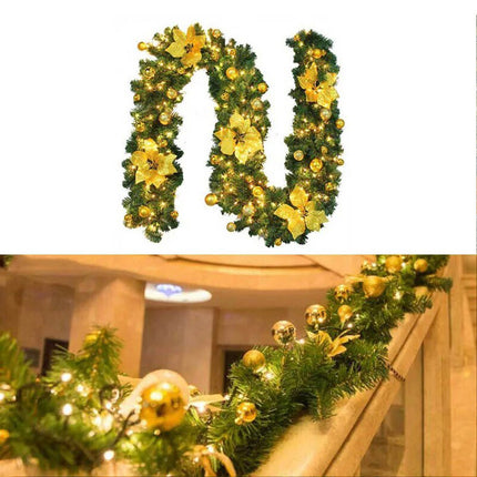 Christmas Garland Artificial Wreath with LED Lights Stairs Home RattanF