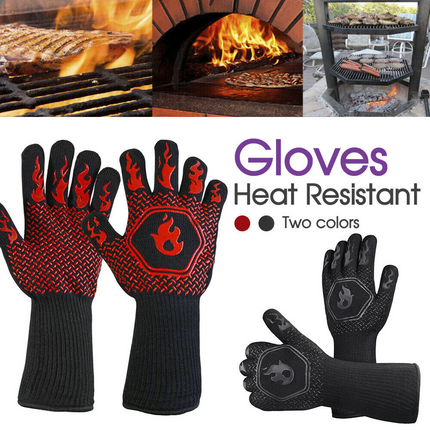 2x Heat Proof Resistant Oven BBQ Gloves 35cm Kitchen Cooking Silicone Mitt Black