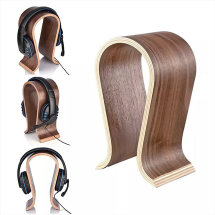 Headphone Stand Wood for Desk Walnut Headset Holder Wooden Display Earphone (A)