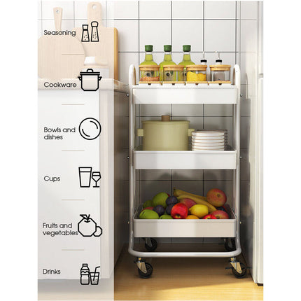 3 Tiers Kitchen Storage Trolley Cart Steel Rack Shelf Organiser Wheels Black