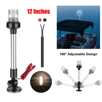 12" Led Anchor Navigation Light White Fold Down Boat Stern Lamp for Fishing Boat