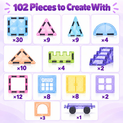 102 Pcs Diamond Magnetic Tiles Castle Building Set Construction Christmas Gift