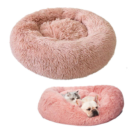 Pink 100CM Dog Cat Pet Calming Bed Warm Soft Plush Round Nest Comfy Sleeping Extra Large