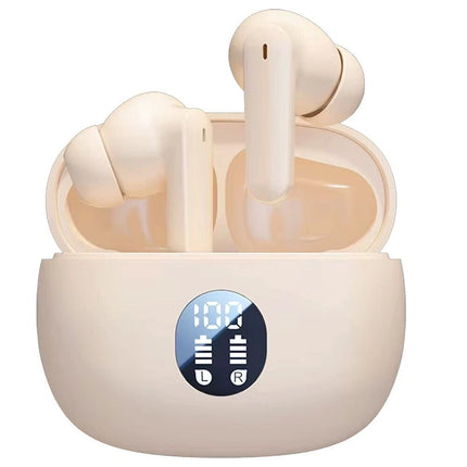 Cream White Sweatproof Wireless Bluetooth Earphones Headphones Sport Gym Earbuds with Mic