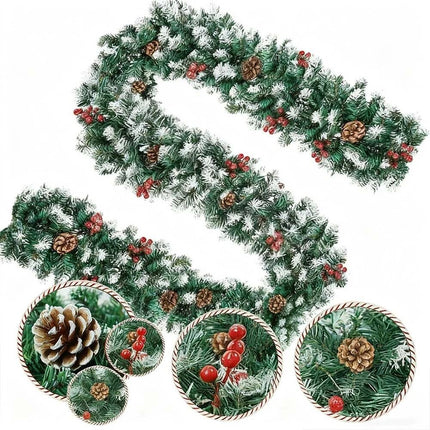 270cm Christmas Garland Artificial Xmas Wreath Tree Decor with Pine and Berries