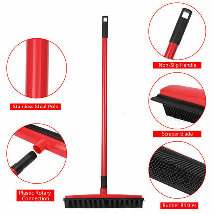 Rubber Broom For Dog Cat Pet Hair Car Windows Handle Sweeper Squeegee Floor Red