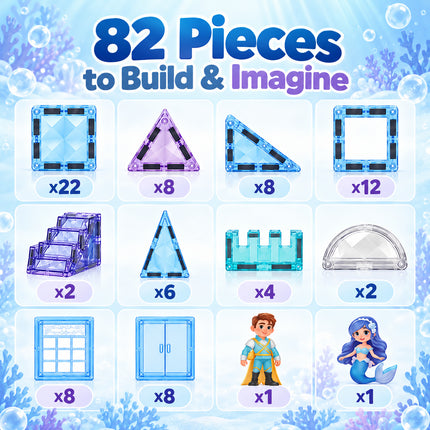 82 Pcs Diamond Magnetic Tiles Mermaid Castle 3D Building Set Christmas Gift