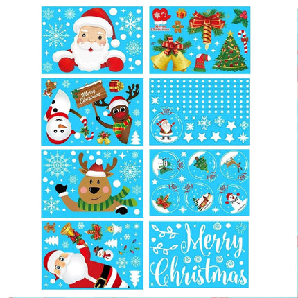 167PCS Christmas Window Clings Sticker 8 Sheets Childrens Decals Snowflake Santa