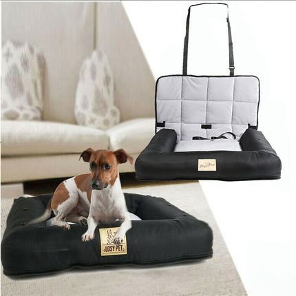 Thick Padded Comfy Dog Car Bed Pet Cat Booster Seat Travel with Security Leash