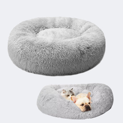 Light Grey 100CM Dog Cat Pet Calming Bed Warm Soft Plush Round Nest Comfy Sleeping Extra Large