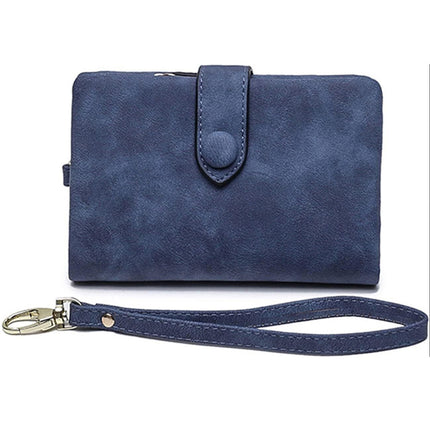 Blue Wallet Short Small Coin Purse Ladies Folding Card Holder PU Leather