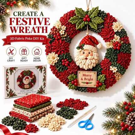 Christmas Wreath Making Kit Santa 30cm DIY Fabric Poke Art Front Door Decor