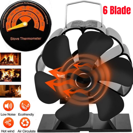 6 Blade Cocoon Fan For Wood Log Burner Stove Fireplace Quiet Low Noise Heat Fire