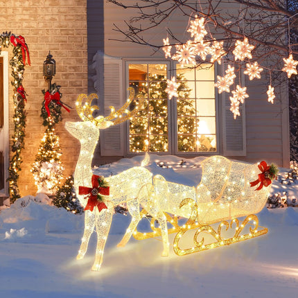 6FT Christmas Reindeer & Santa’s Sleigh, Xmas Outdoor Yard Decoration