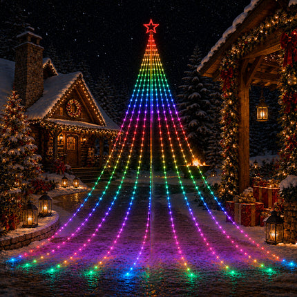450 LED 9-Strand 5M RGB Waterfall Xmas Tree Lights Star 8 Modes Memory Outdoor