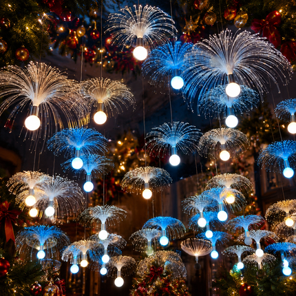 7 Colour Auto Cycle Fibre Optic Firework Effect Hanging Christmas Lights Decor