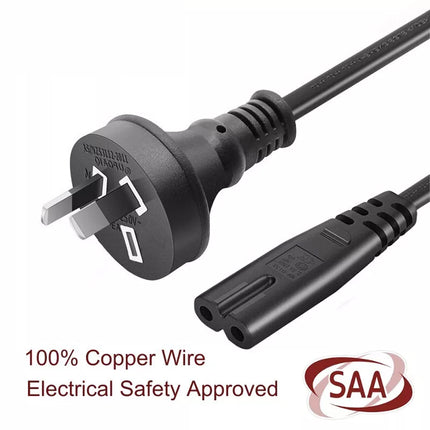 2Pcs SAA Approved Power Cable 2 Pin Figure 8 Australian Plug to IEC-C7 Socket 1.5M