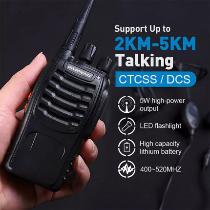 2Set Walkie Talkie Band Handheld Earphones Two Way Radio 400-470MHz 1500MAH