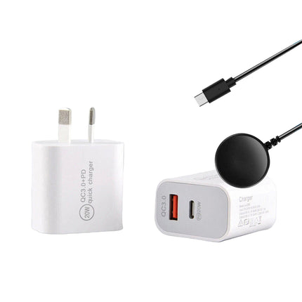 Two white USB chargers with different connectors on a light gray background